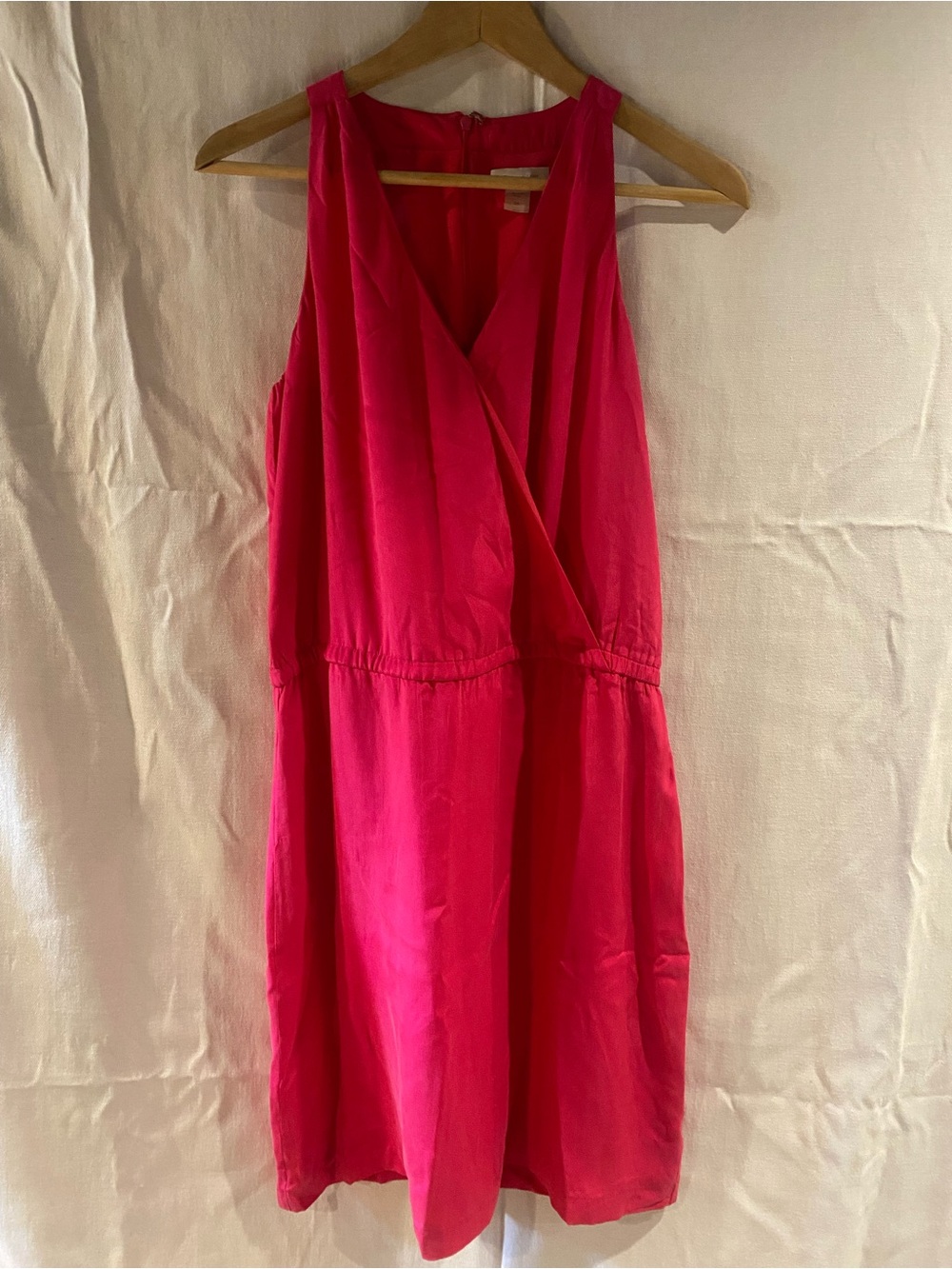 Garnet Hill Hot Pink Sleeveless Wrap Midi Dress